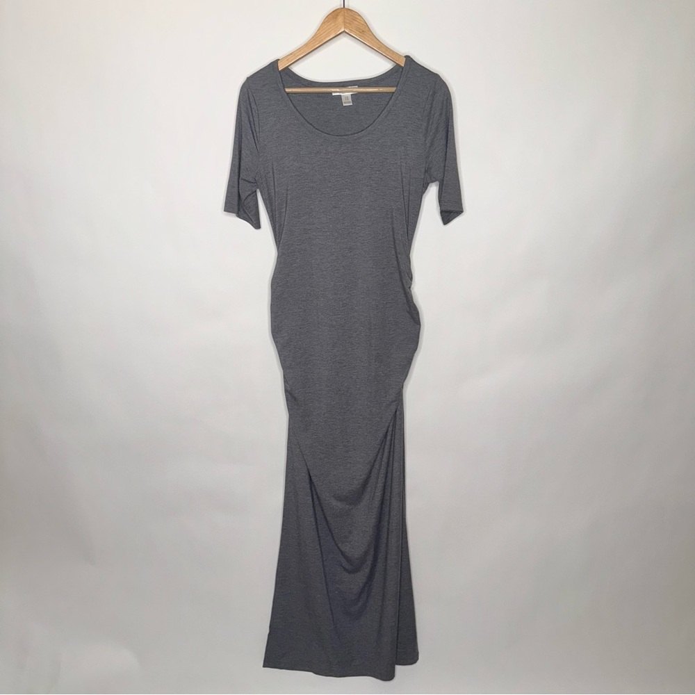 MOTHERHOOD MATERNITY MAXI DRESS SHIRT RUCHED NEUTRAL MEDIUM